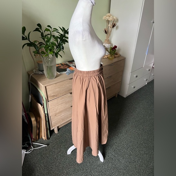 ZARA Tan Camel Khaki Button Down Elastic High-Waist Asymmetrical Midi Maxi Skirt - Picture 9 of 16